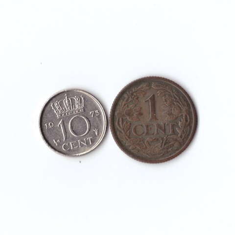 Набор монет. Нидерланды 2 шт. 10 цент 1973 г. 1 цент 1938 г. UNC-XF