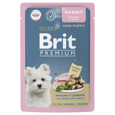 Влажный корм Brit Premium кролик с цукини в соусе 85 г до 06.12.24 для щенков мини-пород (Брит)