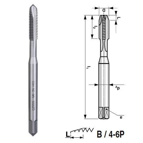 Метчик М 6,0х1,0 (Машинный) DIN371 HSS 6h(2N) B/4-6P 80мм a=4,9 Bucovice(CzTool) 102060