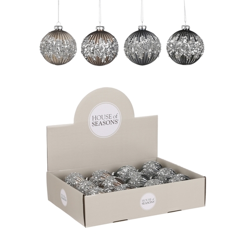Набор шаров 12шт 8см House of Seasons серый с блестками 2 вида в ассортименте