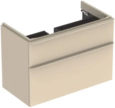 Шкафчик для раковины Geberit Smyle Square, с двумя выдвижными ящиками: B=88.4см, H=61.7см, T=47см, Песчаный глянец / Высокоглянцевое покрытие