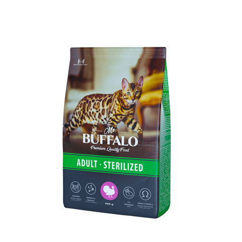 Mr.Buffalo Adult Sterilized сухой корм для стерилизованных кошек (индейка) 400 гр