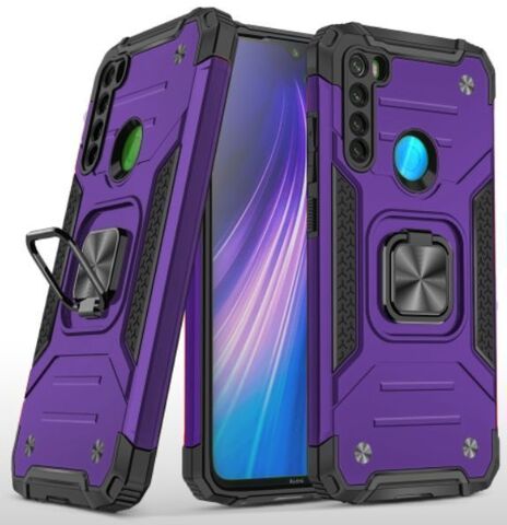 Противоударный чехол для Xiaomi Redmi Note 8 фиолетовый с пластиной для магнитного автодержателя и кольцом подставкой