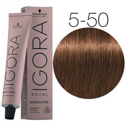 Schwarzkopf Igora Absolutes 5-50 (Светлый коричневый золотистый натуральный) -  Стойкая крем-краска для окрашивания зрелых волос