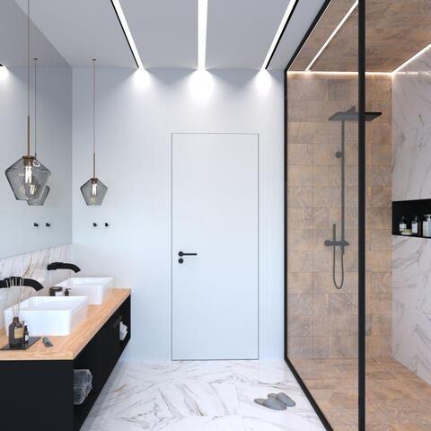 Дверь межкомнатная скрытая Альберо (Фрегат) ПС-2 без порога ( замок AGB B04102.50.34, алюминиевая кромка с 4х сторон), цвет белый, под покраску, глухая #2