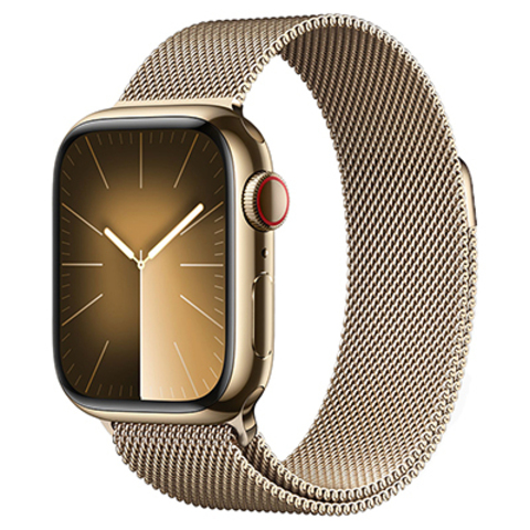 Apple Watch Series 9, GPS, 41 мм, корпус из нержавеющей стали золотистого цвета, миланский сетчатый браслет золотистого цвета