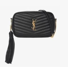 Мини-сумка Saint Laurent Lou из стеганой кожи Grain De Poudre с тиснением, чёрный
