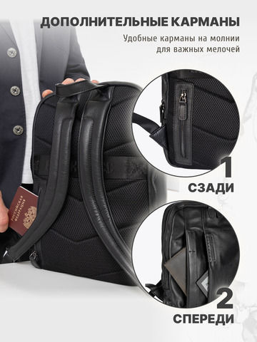 Кожаный рюкзак-компактный чёрного матового цвета