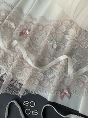 Кружево эластичное молочное/пыльно-розовое 21 см, Китай