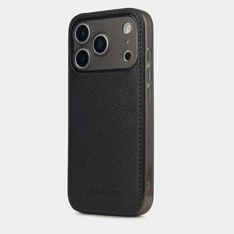 Чехол-накладка для iPhone 17 Pro из кожи сафьяно, черного цвета