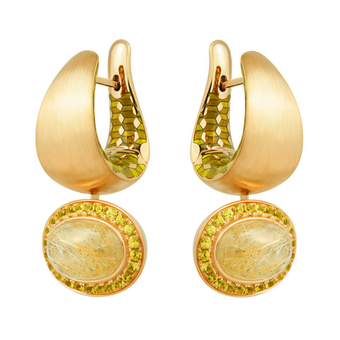 Серьги с кварцем и жёлтыми сапфирами, эмаль, E0178-62/4