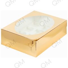 Коробка под капкейки с окном 320*235*100 мм (12) (золото), 10шт