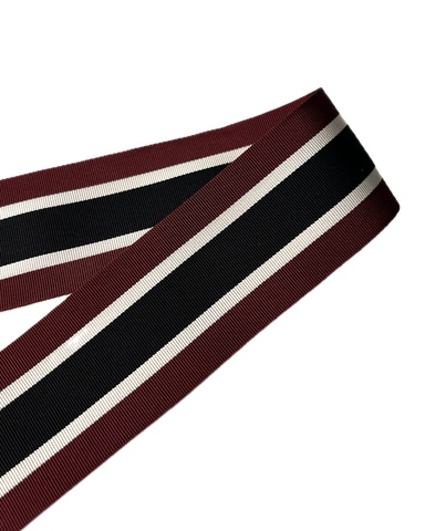 Репсовая лента в полоску, цвет: чёрный/молочный/бордовый, ширина: 35 мм