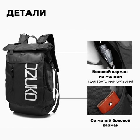 Картинка рюкзак городской Ozuko 8020 Black - 6