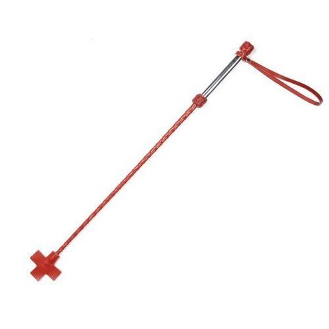Красный стек с металлической рукоятью и крестообразным наконечником - 70 см. - Sitabella BDSM accessories 4032-2