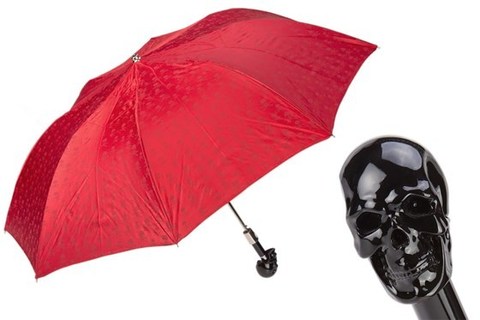 Зонт складной Pasotti Red Folding Umbrella with Black Skull Handle, Италия.
