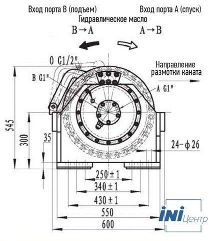 Эвакуационная лебедка ISYJ45-300-28-28-ZPL с тяговым усилием 30 тс и тросом 28 м (габаритные размеры)