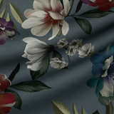 Шерстяная костюмная ткань с эластаном и бутонами цветов на сером