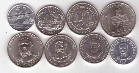 Набор из 4 монет Парагвая (50, 100, 500, 1000 гуарани) 2007-2014 г. AUNC