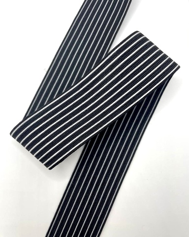 Тесьма эластичная , цвет: чёрный в белую полоску, 30 мм