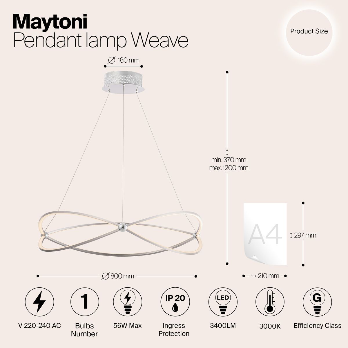 Подвесной светодиодный светильник Maytoni Weave MOD062PL-L56CH3K