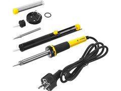 STAYER PROTerm, 60Вт, 2к рукоятка, конус, подставка+припой+сменн жало+оловоотсос+сменн насадка, набор для паяльных работ, Professional (55313-60-H6)