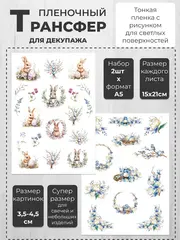 Декупажный пленочный трансфер переводной рисунок 2шт.