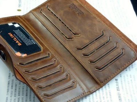 Mens Brown Leather Long Wallet №2