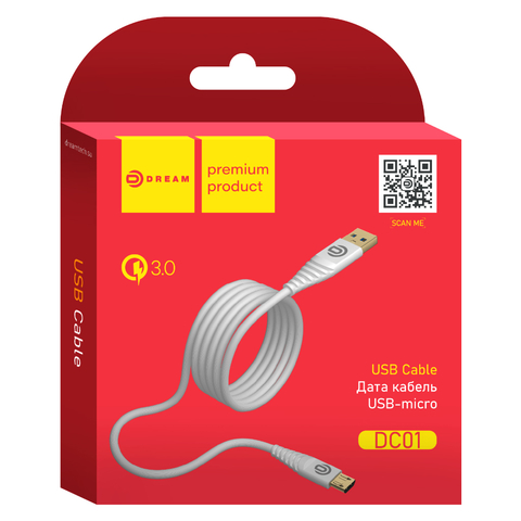 Кабель MicroUSB DC01 QC3.0 1M белый DREAM