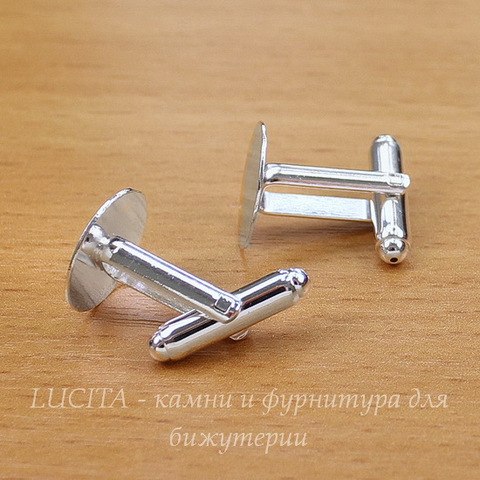 Основа для запонок с площадкой 14 мм (цвет - серебро), 18х18 мм, ПАРА