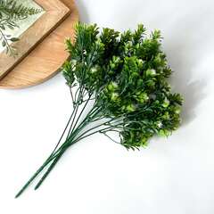 №2 Зелень искусственная, букет с белыми мелкими цветочками, 37 см, набор 2 букета.