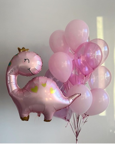 Розовый динозавр с воздушными шарами на детский день рождения девочки в Новосибирске от Wonderball - project