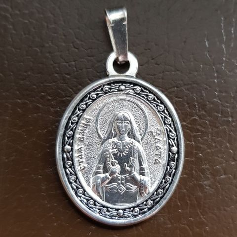 Нательная именная икона святая Злата с серебрением кулон с молитвой