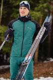 Премиальный костюм для лыж и зимнего бега Nordski Hybrid Hood Warm 2.0 Black-Alpine Green