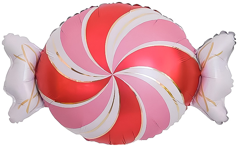 К Фигура, Конфета, Золотые полоски, Розовый/Красный, 25''/64 см, 1 шт. (в упаковке)