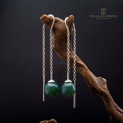 Серьги-протяжки Luna. Серебро, тёмная морская волна