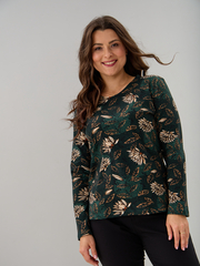 Лонгслив ЛНкл-081/изумрудный-хризантемы