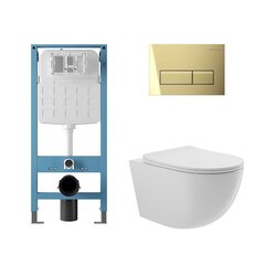 Aqueduto AQDS330T AQD комплект: TECNICA Novo Система инсталляции для подвесного унитаза, RETANGULO Novo Панель смыва, шлифованное золото, OVO Tornado Унитаз подвесной 525*360 безободковый, Tornado, сиденье с микролифтом, белый глянцевый фото