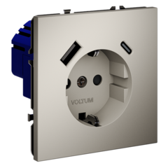 Розетка встраиваемая VOLTUM S70 с заземлением и защитными шторками, 16А, с USB, A+С, (кашемир)