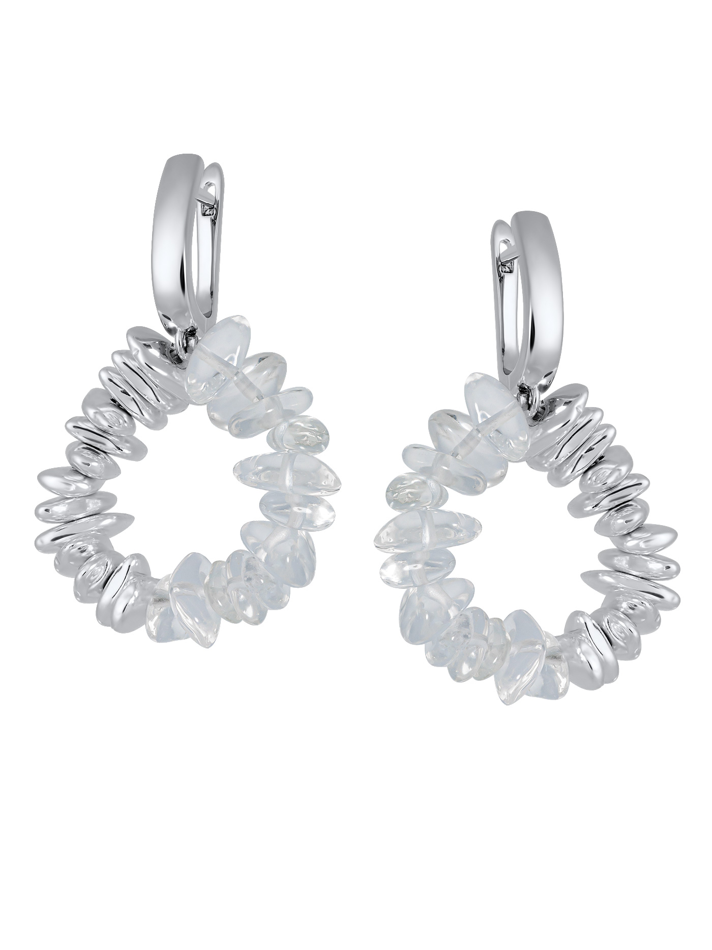 Дизайнерские круглые серьги с горным хрусталем и гематитом