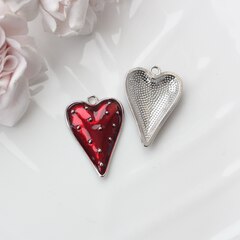 УЦЕНКА!!! Подвеска Сердце с красной эмалью, 34*23 мм, родий, У101