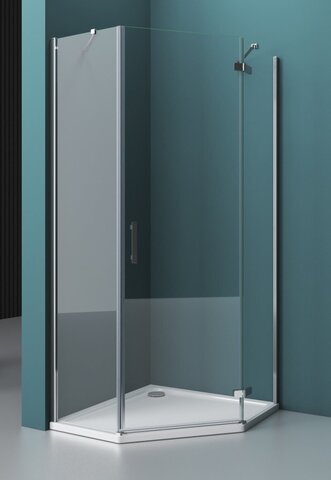 BelBagno KRAFT-P-1-80-C-Cr-L Душевой уголок пятиугольный.  Одна распашная дверь. Стекло 6 мм, прозрачное, хром, левосторонняя