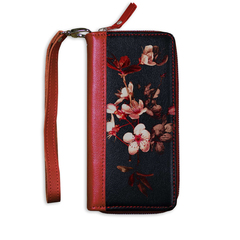 Клатч на молнии комбинированный красный, черная вставка "Цветы яблони"
