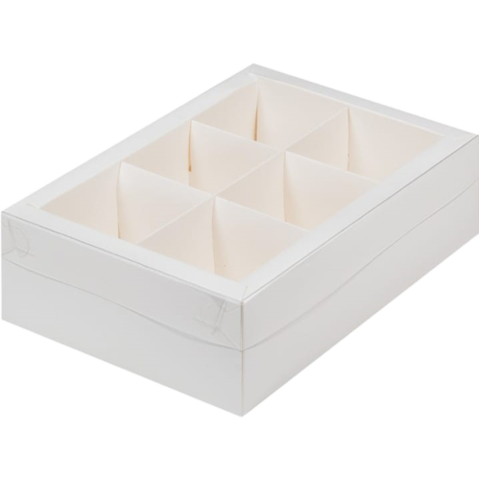 Короб для ассорти десертов с пластиковой крышкой, 24*17*7, 6 ячеек, белая