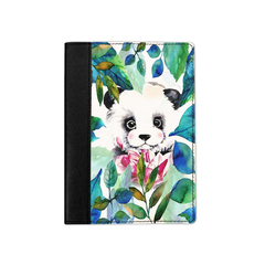 Ежедневник комбинированный с обработанными краями "Листья и панда" черный, белая вставка
