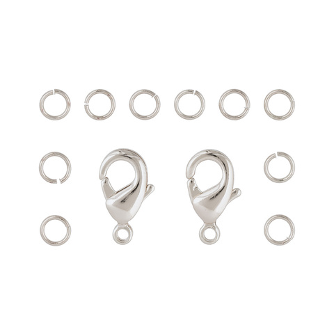 Набор фурнитуры замочек + колечки 5мм Zlatka, под серебро, комплект.