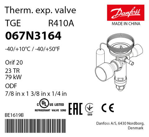 Терморегулирующий клапан Danfoss TGEL 067N3164 (R410A, без МОР)
