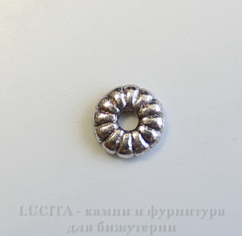 Бусина металлическая - спейсер 7х2 мм (цвет - античное серебро), 10 штук