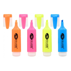 Маркер текстовыделитель Basir, в цветном корпусе, 13 см, разноцветные, набор 4 шт