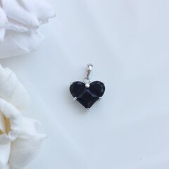 УЦЕНКА!!! Подвеска с Сердце с чёрным фианитом, 14 мм, родий, У087